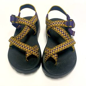 Chacos Z2 size 10 purple and yellow‎ checkered EUC